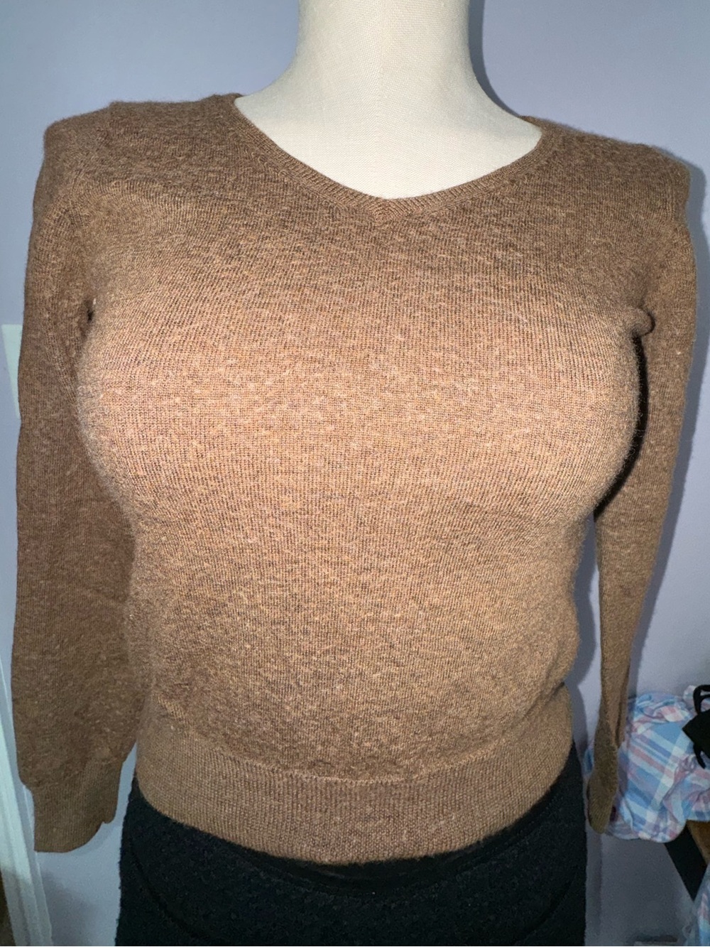 Brooks Brothers 346 Merino Wool Silk Cashmere V-Neck Sweater S Brown